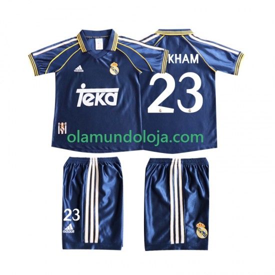 Camisola Real Madrid BECERHAM 23 Retro Criança Equipamento Terceiro 1998 1999 Manga Curta